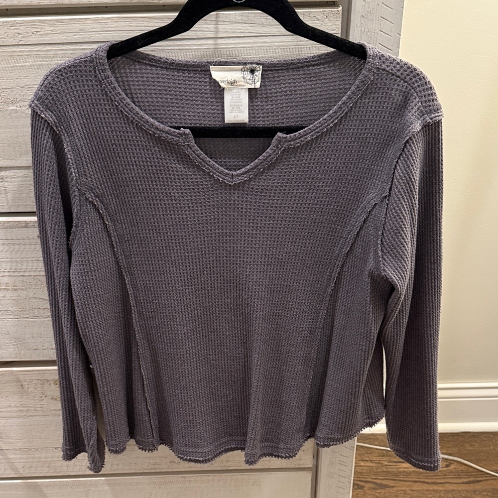 Everleigh Charcoal Waffle Knit Long Sleeve Top